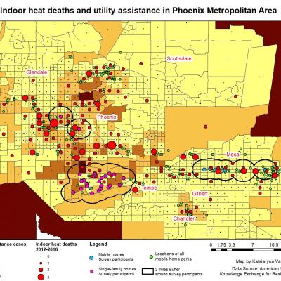 Map showing indoor heat deaths and utility assistance in Phoenix Arizona